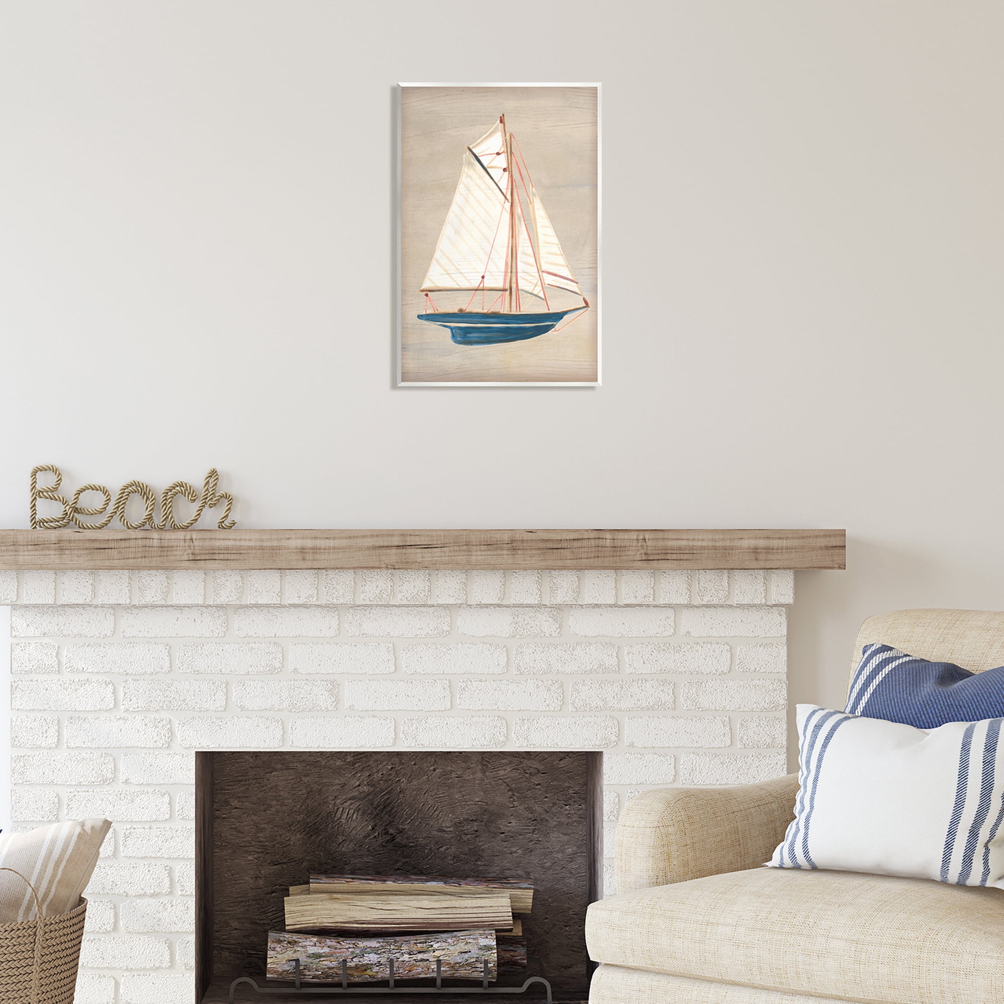 Stupell Industries Rustic Blue Sailboat Transportation Painting Unframed Art Print Wall Art, 13 x 19