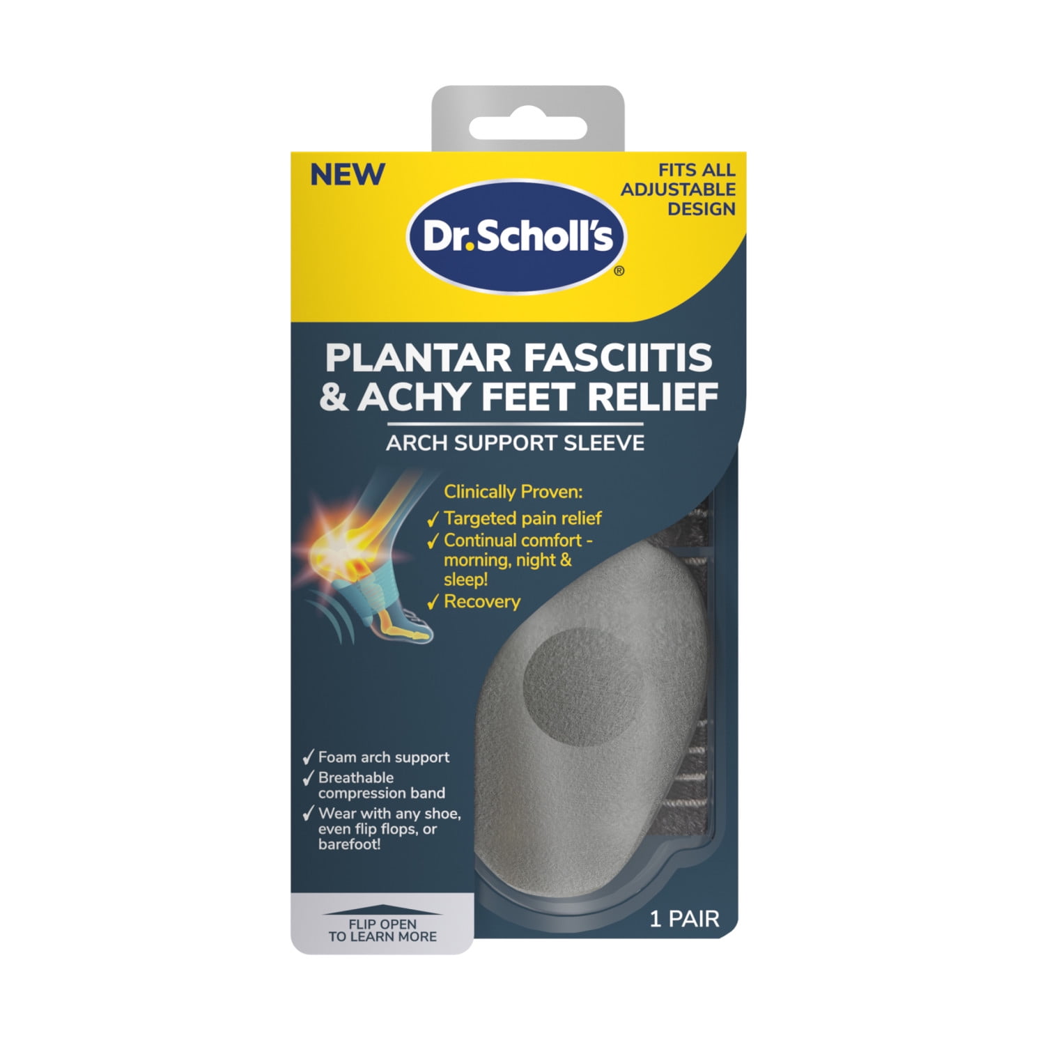 Dr. Scholl's Plantar Fasciitis and Achy Feet Relief Arch Support Sleeve, Unisex, 1 Pair
