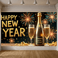 thumbnail image 5 of Gold Glitter Happy New Year Banner Fireworks Design New Year Display Champagne Theme Festive Gold Festive Backdrop for New Year Party Home Gathering New Year's Eve, 5 of 9