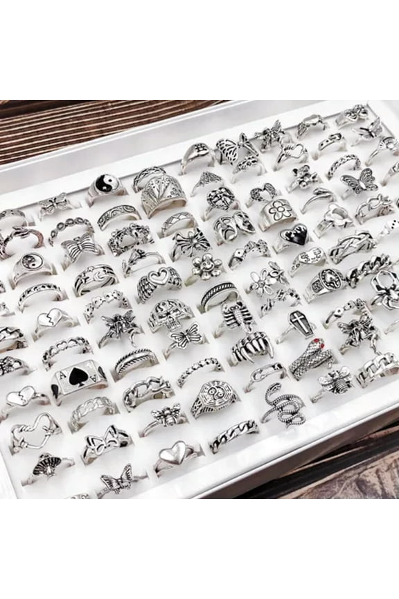 100Pcs/Lot Hip Hop Vintage Wholesale Heart Flower Skull Ring Jewelry Party Gift-100Pcs