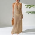 thumbnail image 6 of Idoravan Beach Cover Ups for Women Crochet Women’S Crochet Cover Up Hollow Out Side Split Sleeveless Halter Backless Long Beach Dress, 6 of 7