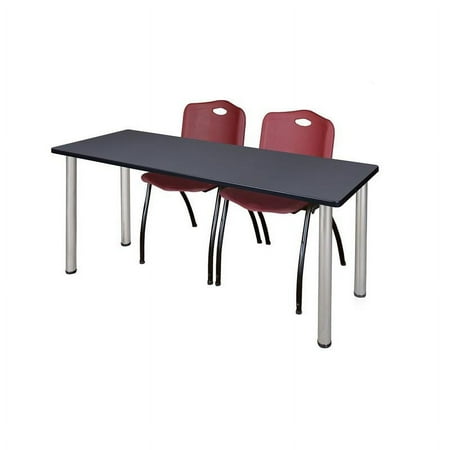 UPC: 0843532070321 | Regency 60 x 24 Training Table- Grey/ Chrome & 2 Stack Chairs- Burgundy