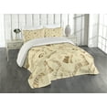 thumbnail image 2 of Ambesonne Beige Quilted Coverlet 3 Pcs, Retro Chess Game Pieces, King Size, Beige, 2 of 4
