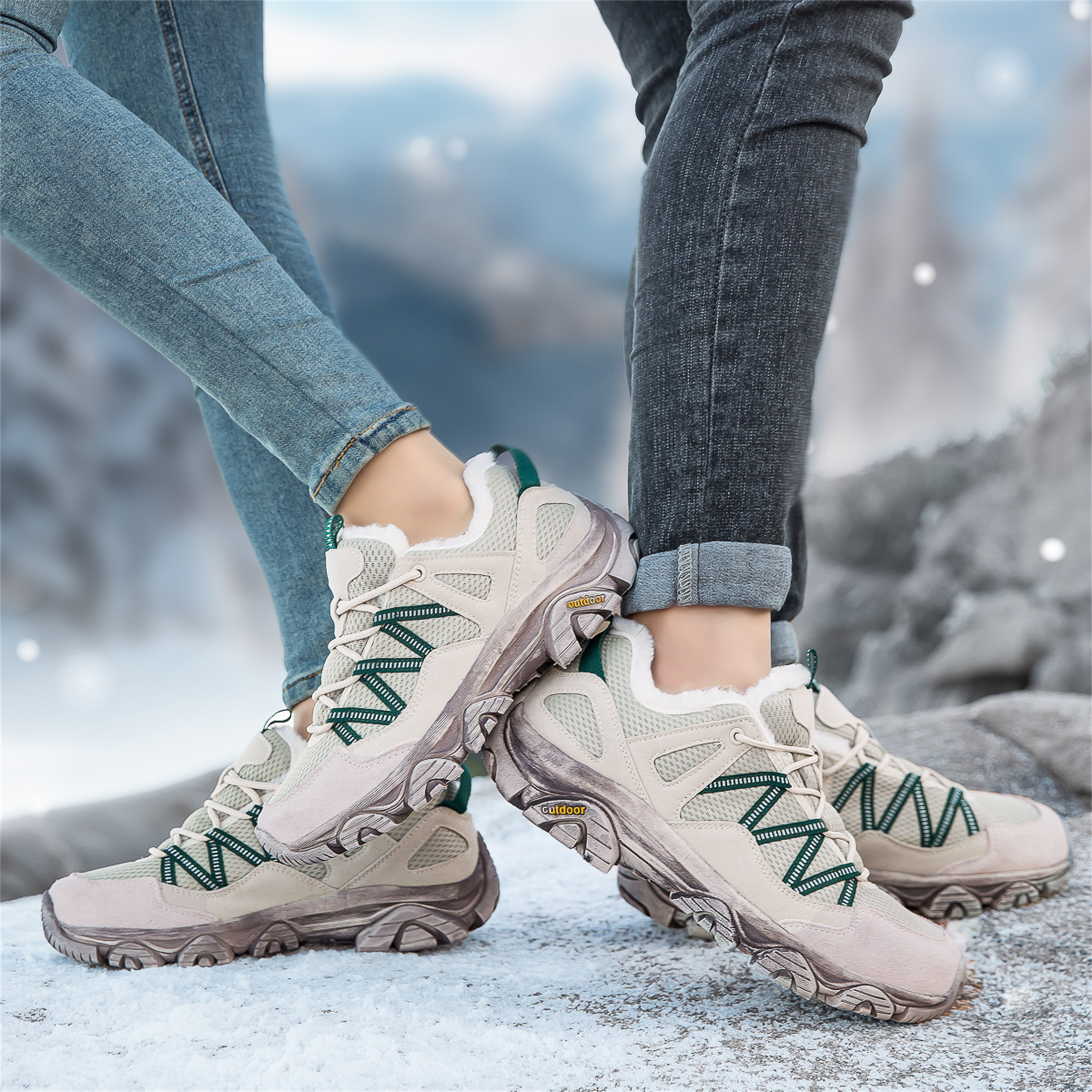 YOURDIARY Women Mens Winter Hiking Shoes Plush Snow Boots Comfortable Anti-Slip