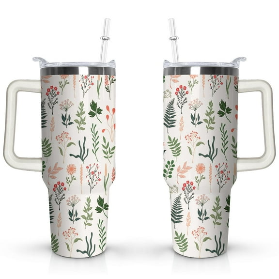 40oz Fresh Garden Tumbler with Handle Lid and Straw,Bohemian Style Colorful Floral Vintage Tumblers Gifts for Women Girls Men Adults(Cameosa)