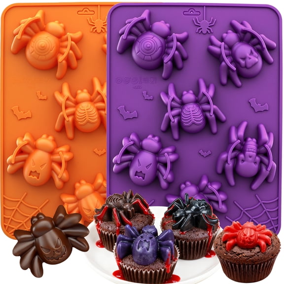 Spider Silicone Mold, 3D Halloween Chocolate Molds 6-Cavity Non-Stick Silicone Molds for Jelly, Gummy, Candy, Ice Cube, Soap, Candle, Cake Halloween Party Decorations (2 Pack)