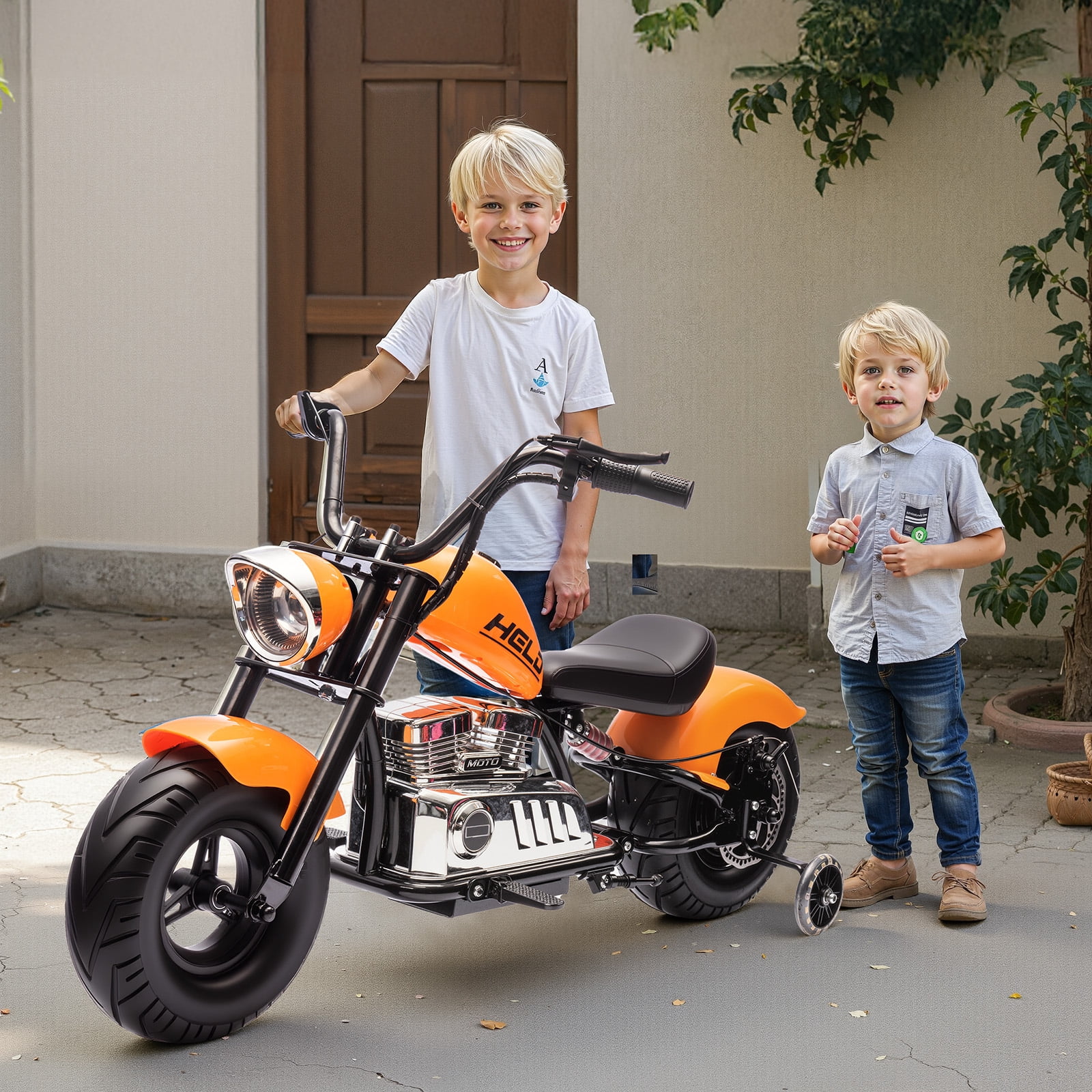 MUKIDY 24V Electric Motorcycle for Kids, 250W Ride on Motorcycle with Twist Grip Throttle, Key Start, Music, Speed up to 12.4 mph, Age 8+, Orange