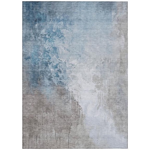 HomeRoots 622454 9 x 12 ft. Denim Blue & Gray Abstract Washable Transitional Indoor & Outdoor Rectangle Area Rug