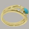 thumbnail image 3 of LBG British Made Classic 9k Yellow Gold Natural Turquoise & Diamond Womens Band Ring - 33 size options - Size 5.25, 3 of 7