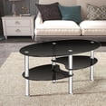 thumbnail image 3 of Giantex Tempered Glass Coffee Table, Oval 3-Tier Steel Tea Table w/Spacious Glass Desk-Top, Open Storage Shelf, Modern End Side Table for Home Living Room Office Reception (Clear Glass), 3 of 8