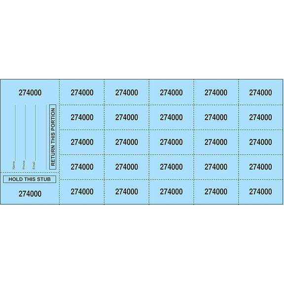 500 Blue Chinese Auction Tickets - Currently Selected: Stub with “Buyer’s Name, Email & Phone” OR Select Stub with “Hold This Stub & Door Prize Coupon”
