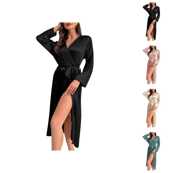 Kimono Robe for Women Summer Lightweight Silky Long Sleeve Long Bathrobe Shower Robe Sleepwear