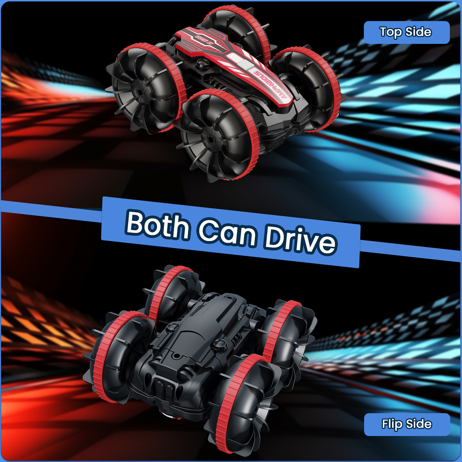 VILINICE Remote Control Car, 4WD RC Car with Double-Sided Driving, Land Water 2 in 1 Stunt Car, Toy Car for Boys & Girls, Gifts for Kids, Red