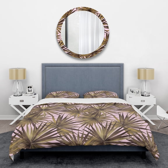 Designart 'Tropical Leaves On Pink' Mid-Century Modern Duvet Cover Set