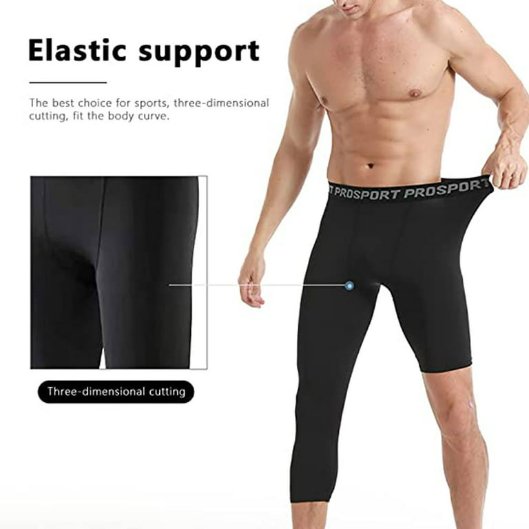 Aosijia 2 Pack Mens Compression Pants One Leg 3/4 Capri Tights Leggings  Athletic Base Layer for Gym Running Basketball L