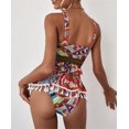 thumbnail image 3 of Women's Multicolor Graphic Print Tassel Ruffle Bikini Swimsuit, 3 of 9