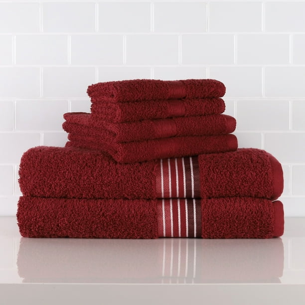 Mainstays 6Piece Bath Towel Set, Ombre Stripe, Merlot