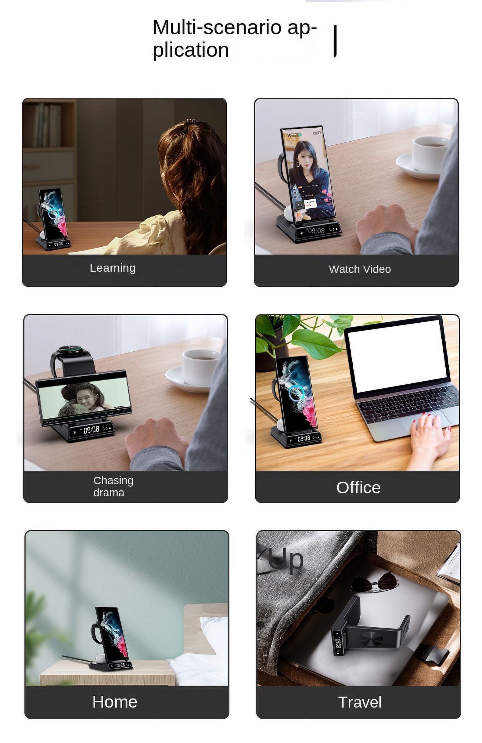 Three-in-one wireless charger suitable for Apple 1415pro Samsung mobile phone multi-function fast charging charging stand,Black