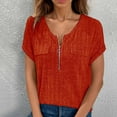 thumbnail image 5 of TKLPEHG Dressy Tops for Women V-Neck Zipper Shirt Fashion Leisure Lightweight Solid Color Graphic Tee Regular Western Outfit for Women Short Sleeve Blouses Blouses (Orange,S), 5 of 8