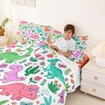 thumbnail image 3 of Metsweet Cute Dino Triceratops Tyrannosaurus Rex Bed Sheets 4-Piece, Kawaii Flower Butterfly Palm Tree Full Size Sheets,1 Fitted Sheet, 1 Flat Sheet and 2 Pillowcases, 3 of 5