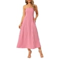 thumbnail image 2 of INSPIRE CHIC Women's Gingham Strapless Maxi Dress 2025 Casual Sleeveless Off Shoulder Smocked Beach Long Sundress M Red, 2 of 6