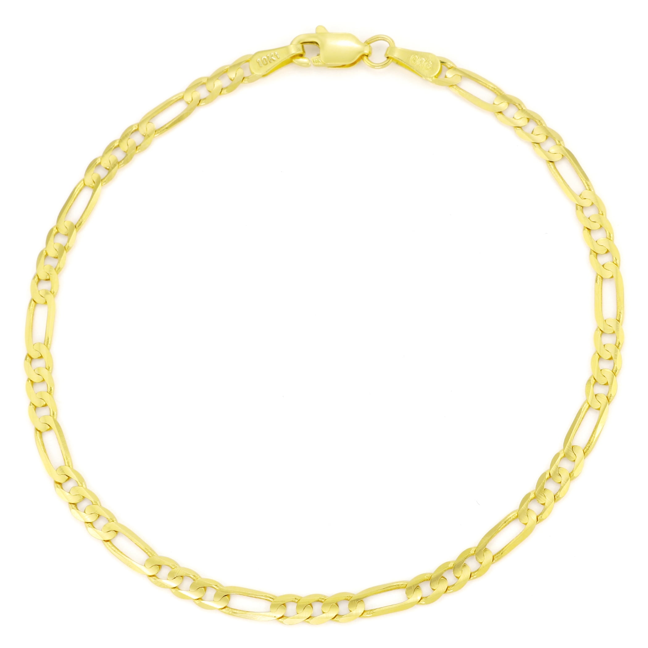 Nuragold - 10k Yellow Gold Women 3.5mm Hollow Figaro Chain Bracelet or