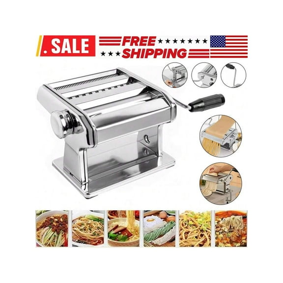 Stainless Steel Fresh Pasta Maker Roller Machine, With Adjustable Thickness Settings,Perfect For Homemade Spaghetti Fettuccini Noodles And Lasagna,Includes Removable Handle And Clamp (Silver)