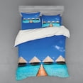 thumbnail image 2 of Landscape Duvet Cover Set, Maldives Dock Clear Waters Tropical Nature Polynesian Design, Bedding Set with Shams and Fitted Sheet, 3 Sizes, by Ambesonne, 2 of 3