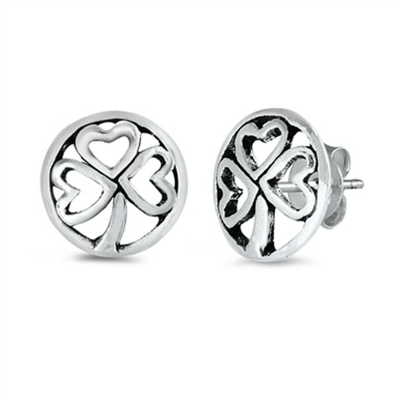 Sterling Silver Shamrock Three Leaf Clover Heart Cutout Stud Earrings 925 New Jewelry Female Unisex
