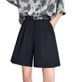 thumbnail image 3 of vigerkar Shorts for Women Bermuda Shorts Casual Elastic Waist Wide Leg Shorts with Pockets Black, S, 3 of 9