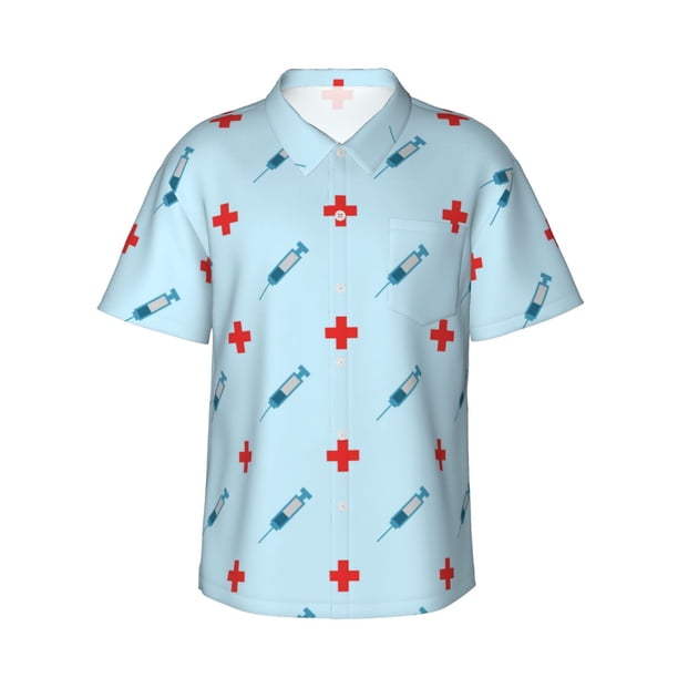 Balery Syringe And Red Cross Camisas hawaianas de manga corta para hombre, camisas playeras de corte holgado, camisas de vacaciones con botones,3X-Large