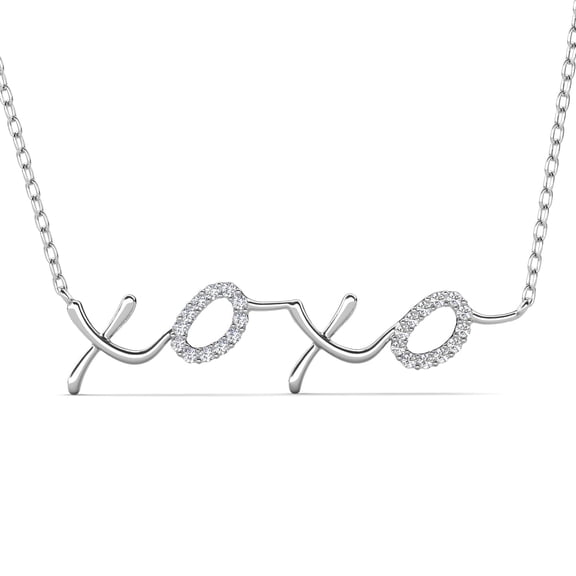 Cate & Chloe Jocelyn 18k White Gold Plated XOXO Pendant Necklace with Swarovski Crystals