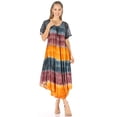 thumbnail image 5 of Sakkas Sula Tie-Dye Wide Neck Embroidered Boho Sundress Caftan Cover Up - Navy / Brown - One Size Regular, 5 of 5
