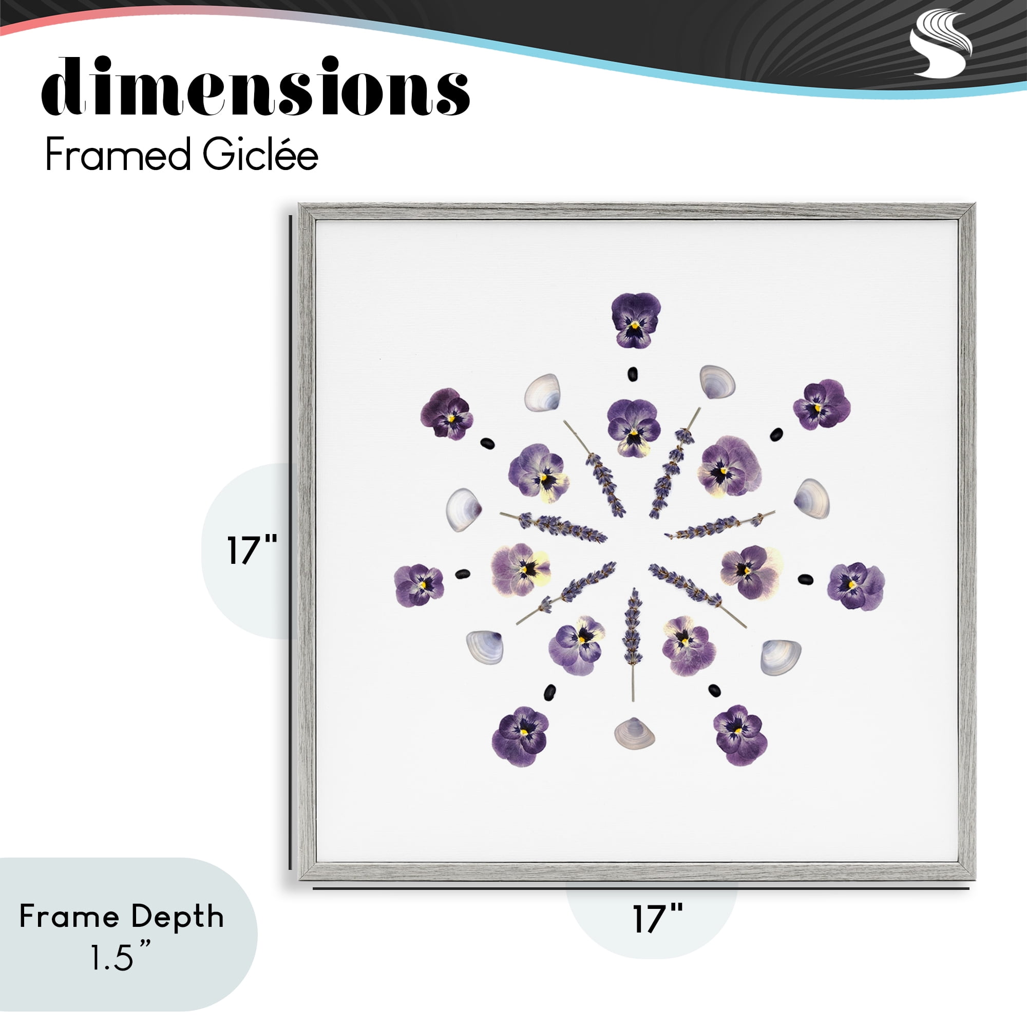 Stupell Industries Pansies & Lavender Symmetry Gray Framed Giclee Art, design by Beth Adoette