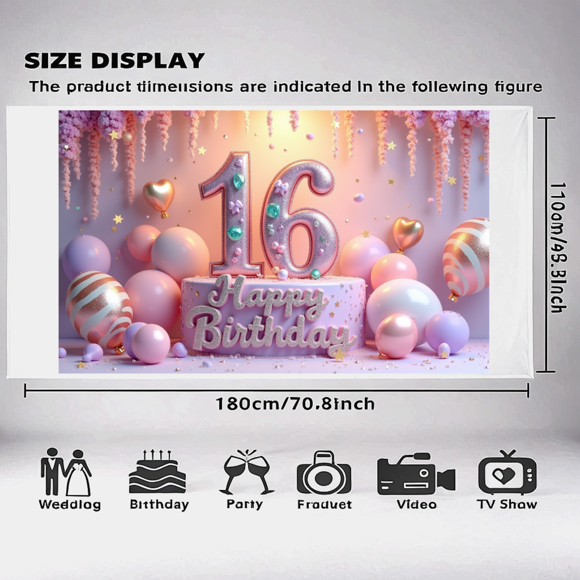 Decorative Design Banner Balloon Decoration Birthday Party Sweet Sixteen Display for Teenage Celebration Indoor Decoration Kids Party