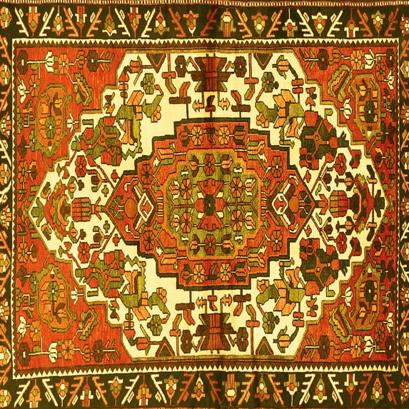 Ahgly Company Indoor Square Persian Yellow Traditional Area Rugs, 4' Square