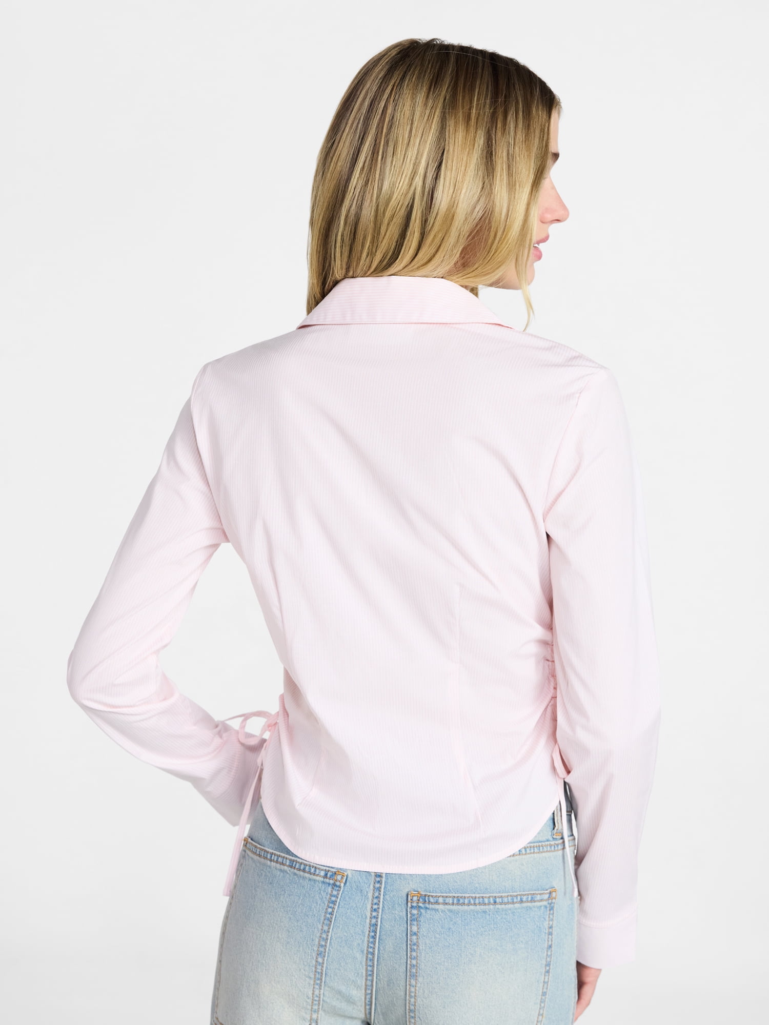 No Boundaries Side Ruched Button-Down Shirt, Women’s XXS-XXL