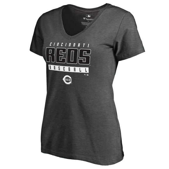Women's Ash Cincinnati Reds Charcoal Stack V-Neck T-Shirt
