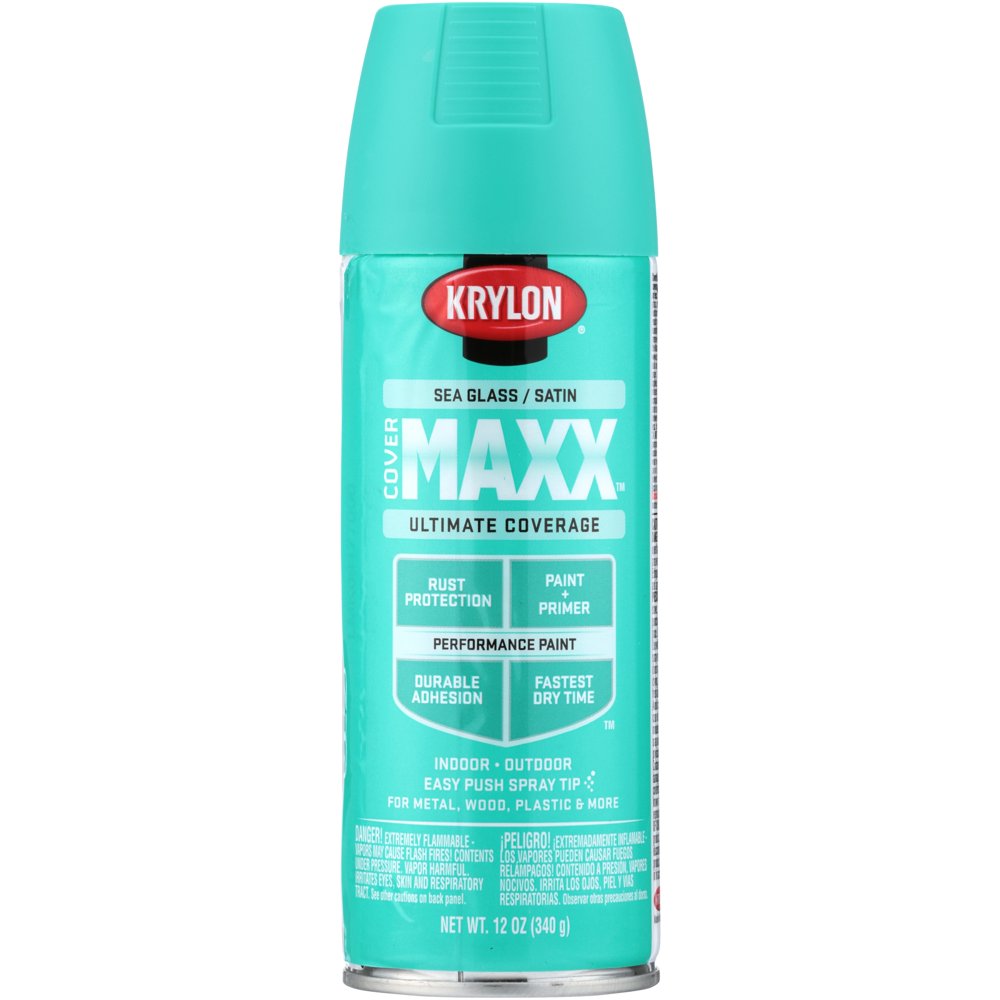 Krylon COVERMAXX Ultimate Coverage Satin Spray Paint, Sea Glass, 12 Oz