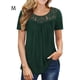 thumbnail image 3 of Sonducket Camiseta de mujer Túnica plisada Top Cuello Manga corta Blusa de encaje de encaje de manga corta Prendas para la parte del cuerpo Verde oscuro METRO, 3 of 5