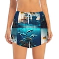 thumbnail image 2 of Balery Hawaiian Ship Dolphin Pantalones cortos deportivos para mujer con forro y dos bolsillos, elásticos, para entrenamiento, gimnasio, yoga-Small, 2 of 7