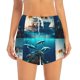 thumbnail image 2 of Balery Hawaiian Ship Dolphin Pantalones cortos deportivos para mujer con forro y dos bolsillos, elásticos, para entrenamiento, gimnasio, yoga-Large, 2 of 7
