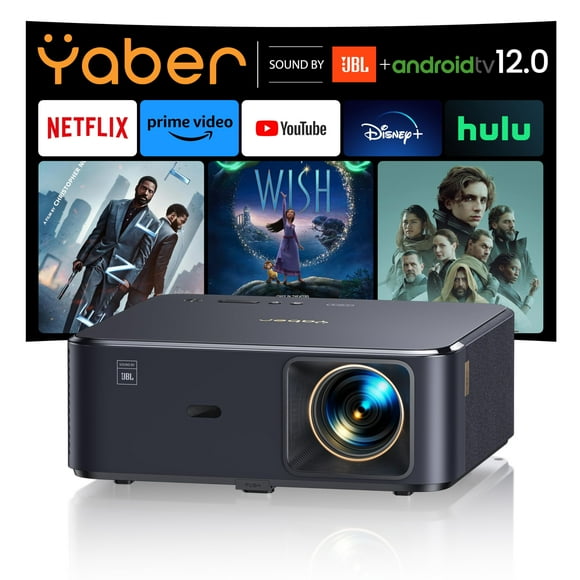 Proyector 4K con Google TV, proyector YABER K2s WiFi 6 Bluetooth, Sonido de JBL, Dolby Audio, Enfoque automático y Keystone, proyector de películas al Aire última intervensión Compatible con Netflix