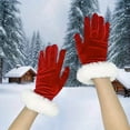 thumbnail image 2 of hoksml Women's Red Velvet Fashion Short Gloves with Feather Cuff for Christmas Wedding, 2 of 8