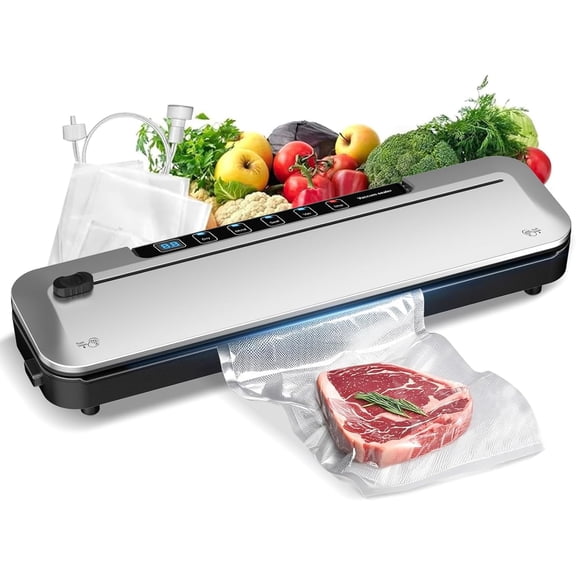 Vacuum Sealer Machine 75KPa, 6-in-1 Dry Moist Modes Digital Timer Built-in Cutter Compact Lightweight Food Sealer, 10 Vacuum Sealer Bags Included for Food Storage