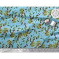 thumbnail image 3 of Soimoi Blue Rayon Crepe Fabric Red Berries & Holly Leaves Fabric Prints By Yard 46 Inch Wide, 3 of 3
