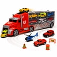 thumbnail image 3 of 11-Piece Toy Truck Carrier Set with Mini Vehicles, Big Rig Transporter Playset with Cars, Helicopter, Bus & Road Signs, Storage Truck Toy for Kids Ages 3+, 3 of 10