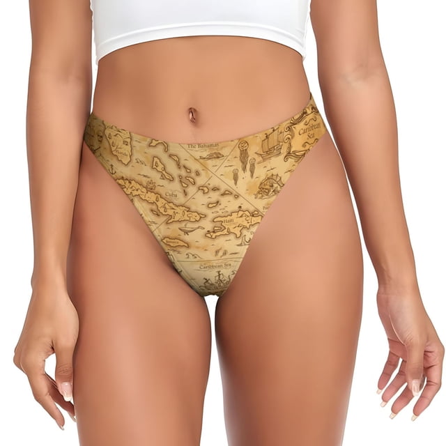 Balery Old Vintage Map Of Sea Tangas de Algodón para Mujer con Estampado – Ropa Interior Sexy, Transpirable, G-string-3X-Large