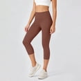 thumbnail image 4 of VBVC Women's High Waisted Capri Leggings , Ladies' Tummy Control Yoga Pants , Summer Stretchy Slim Crop Trousers For Women,Brown,S-2XL, 4 of 8