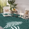 thumbnail image 5 of Kohree Outdoor Rug 9'x12' Reversible Waterproof Plastic Straw Rugs with Corner Loops Indoor Outdoor Patio Mat for RV Camping Deck Boho Porch Balcony, Palm Leaves Green, 5 of 11